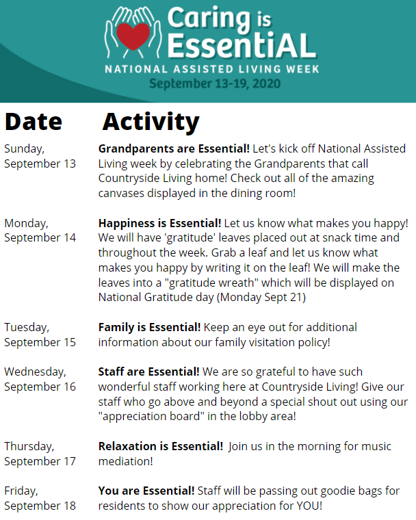 Happy National Assisted Living Week! Countryside Living